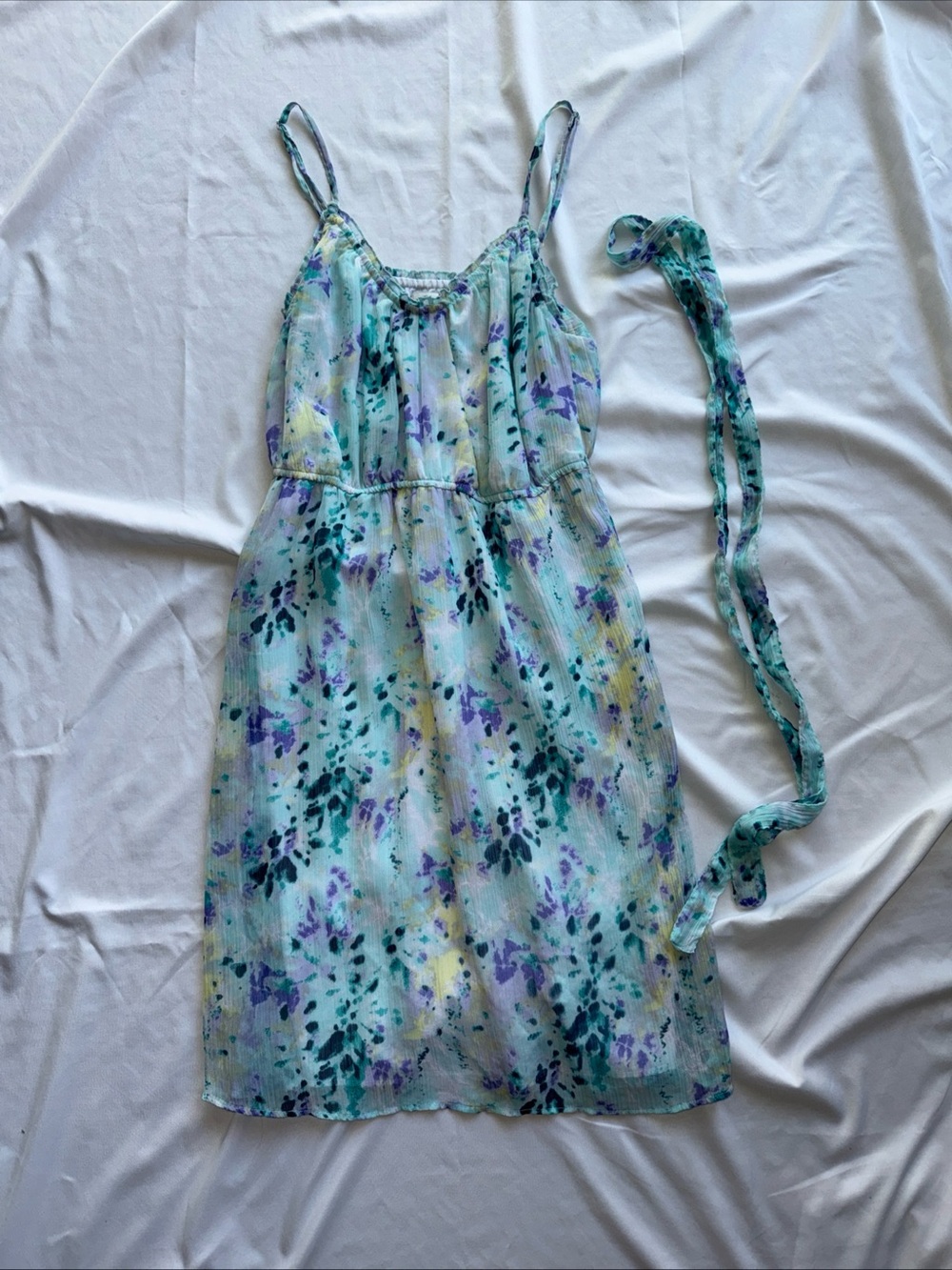 Floral Spaghetti-Strap Womens Dress in Aqua & Lavender